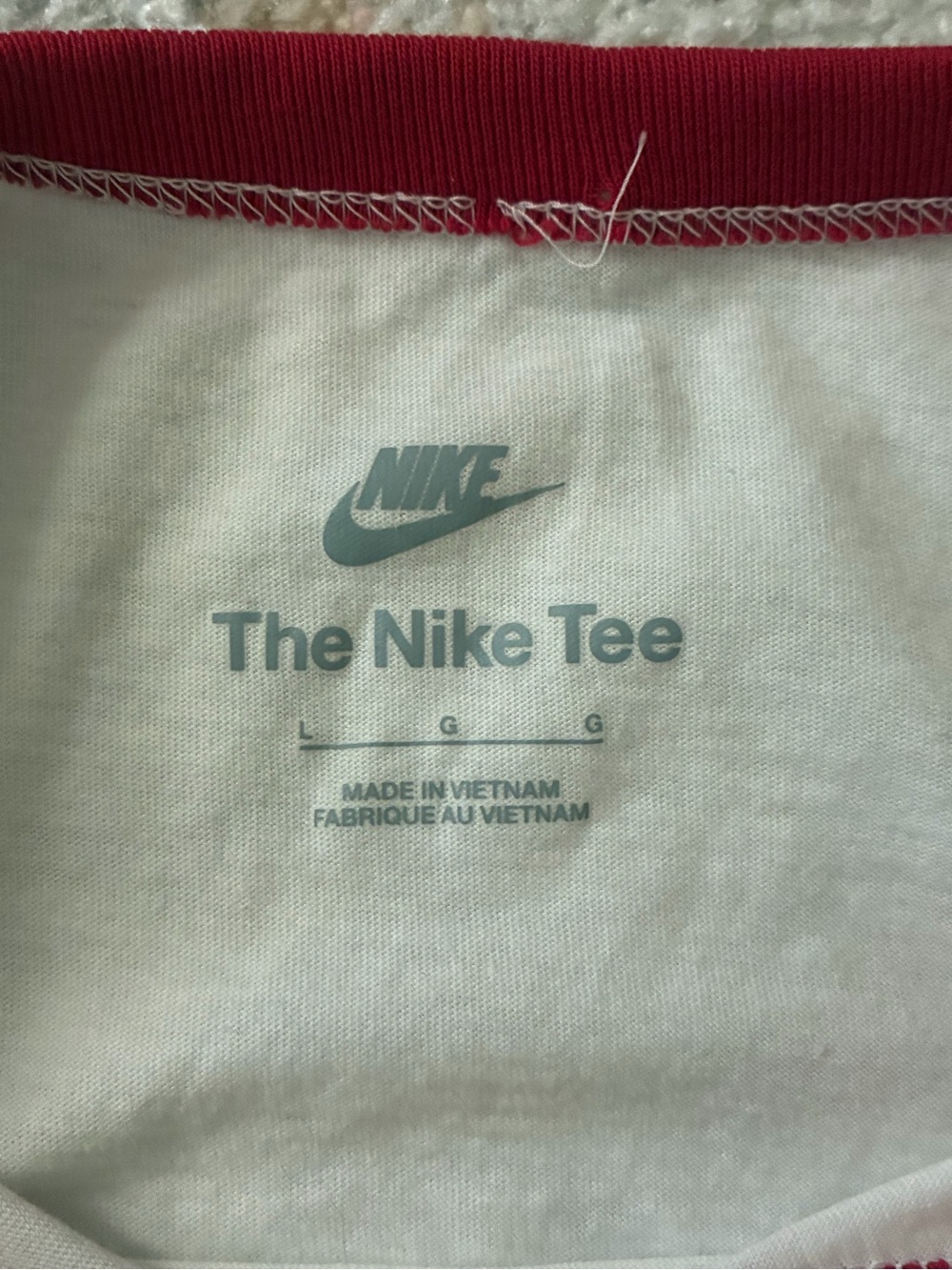 Vintage Nike White Baby Tee with Red Logo and Trim-Size L- - Picture 2 of 5